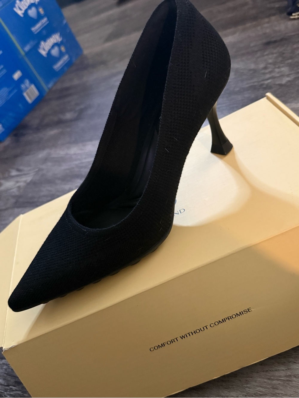 Black Pointed Toe Knit Stiletto Heel Pump